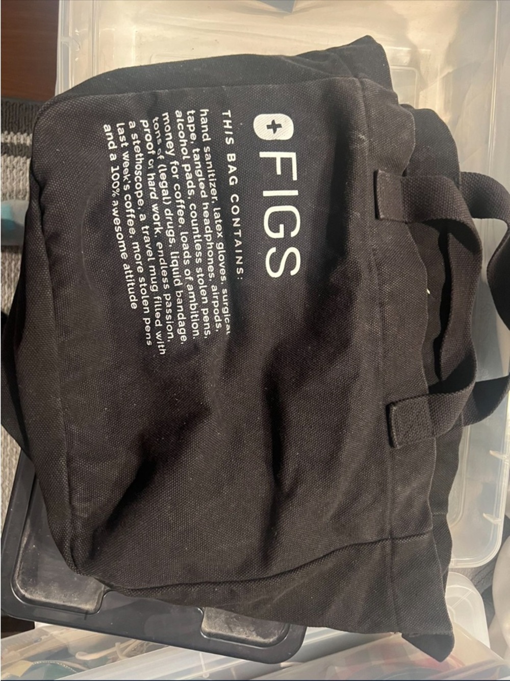 FIGS Black Canvas Toiletry Bag with White Logo